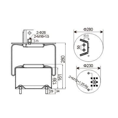VIGOR 1V0758 Commercial Vehicle Air Spring with Upper Bracket and Metal Piston